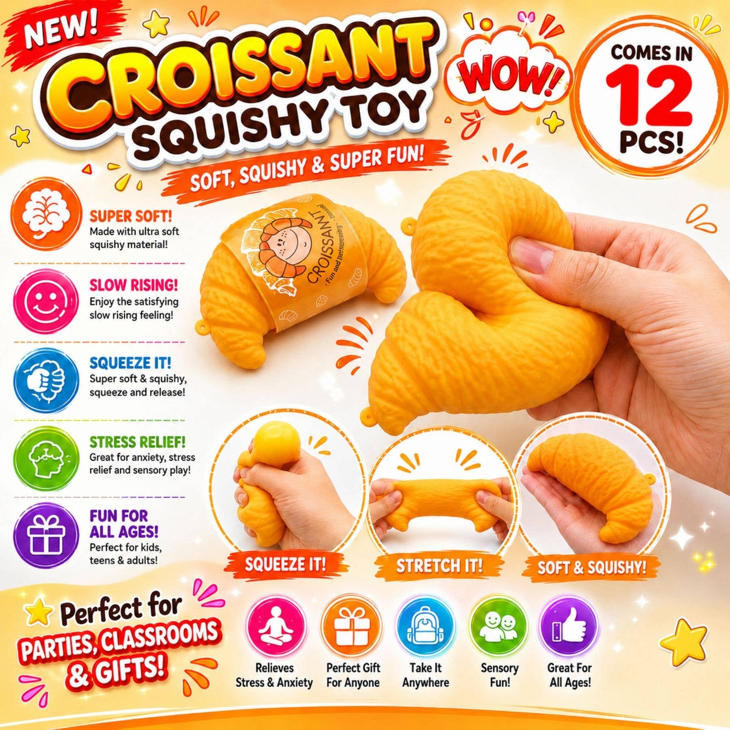 Croissant Squishy Toy – Slow-Rising Soft Stress Toy
