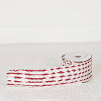 2.5inWx10Yard Wired Ribbon-French Red White Stripe