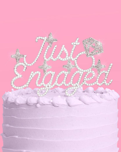 Just Engaged Topper - pearl + crystal cake topper 6" x 5.5"