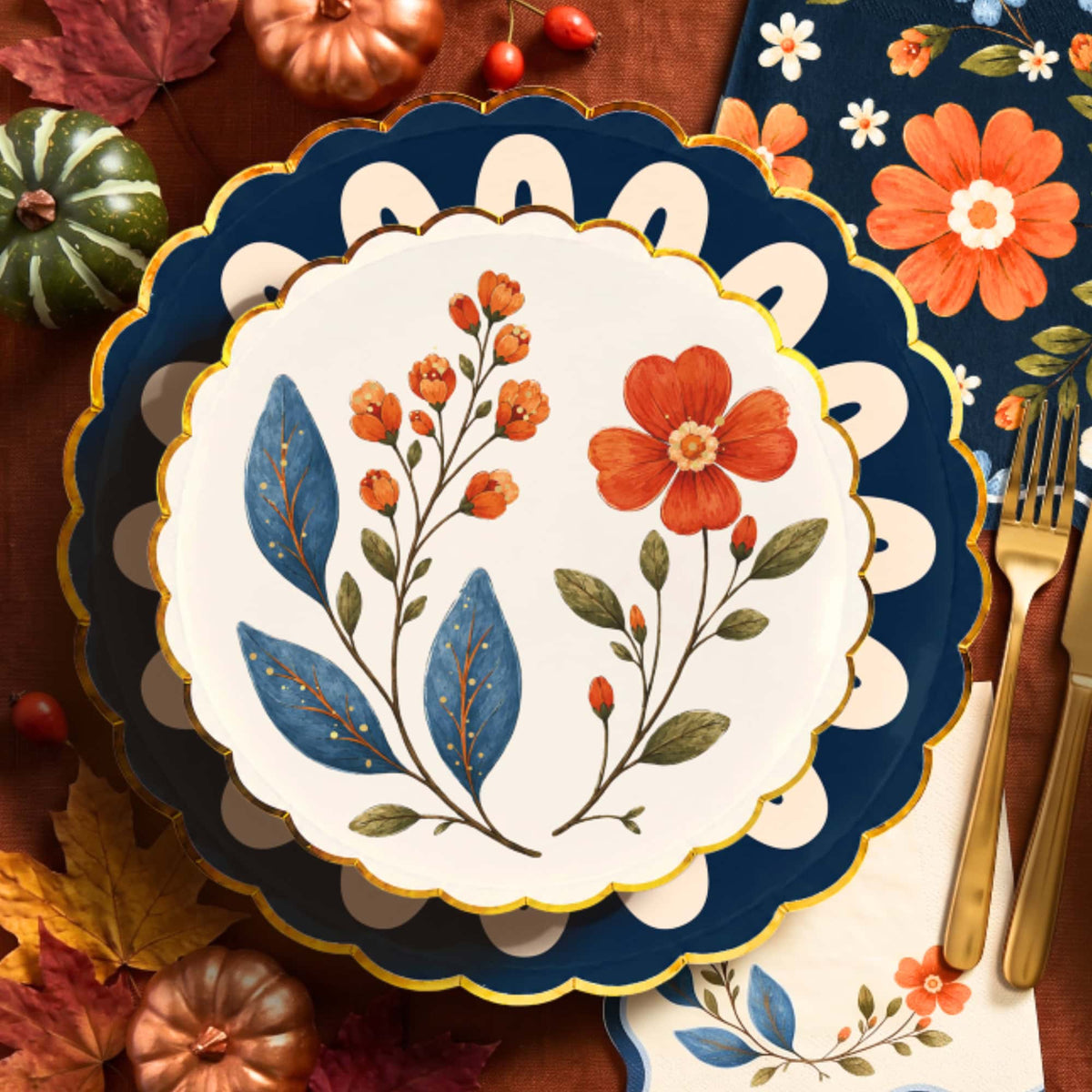 Folk Floral Sprig 8" Small Plate