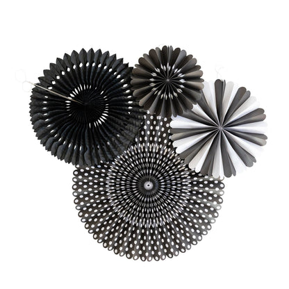 Black and White Party Paper Folding Fan Set