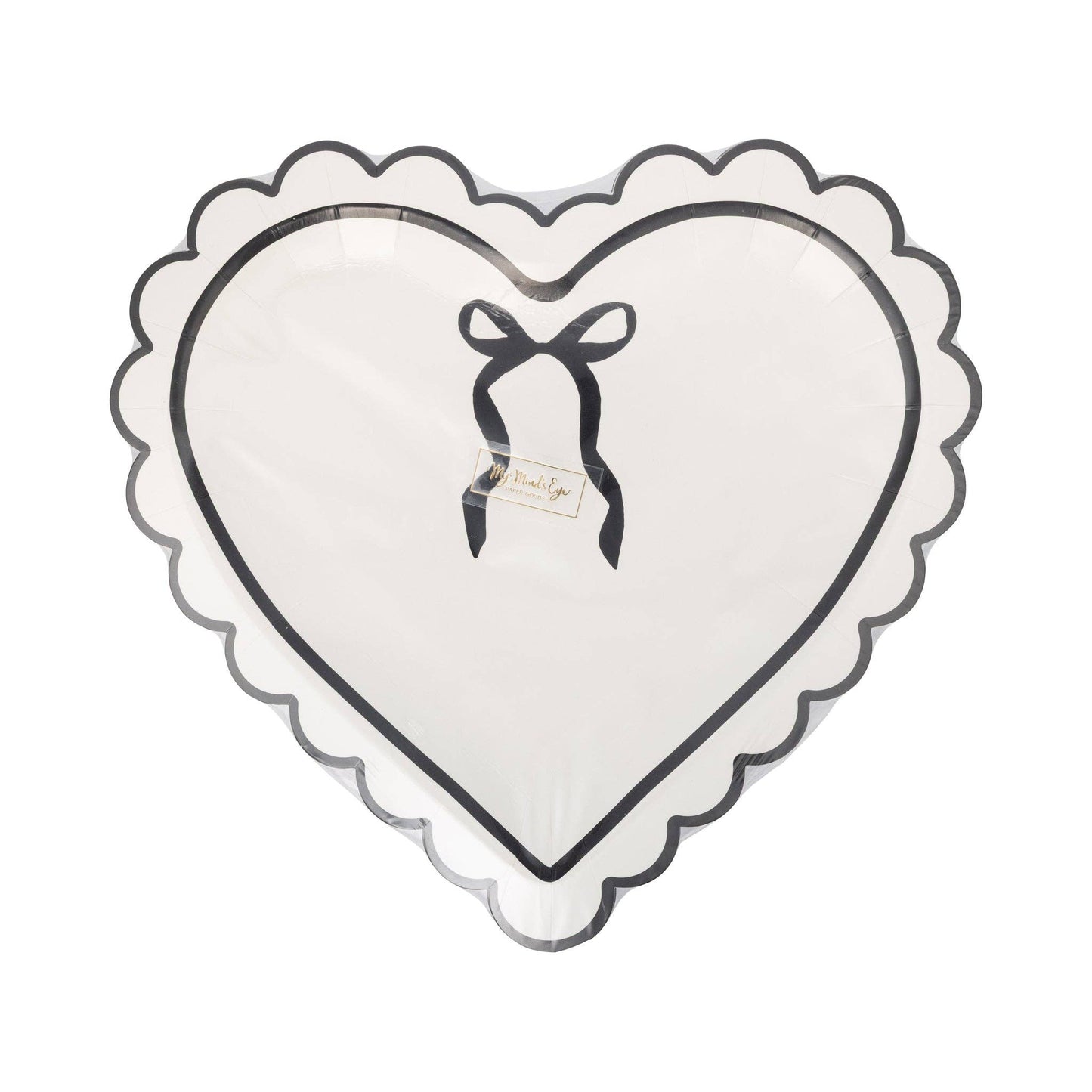 Cream and Black Scalloped Heart Shaped Plates 8ct