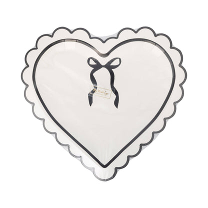 Cream and Black Scalloped Heart Shaped Plates 8ct