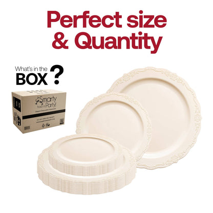 Ivory Vintage Round Plastic Dinnerware Value Set - 20 Sets