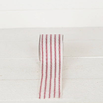 2.5inWx10Yard Wired Ribbon-French Red White Stripe
