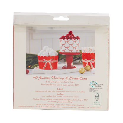 JUMBO Red Cream Bows 8 oz Baking Cups 40ct