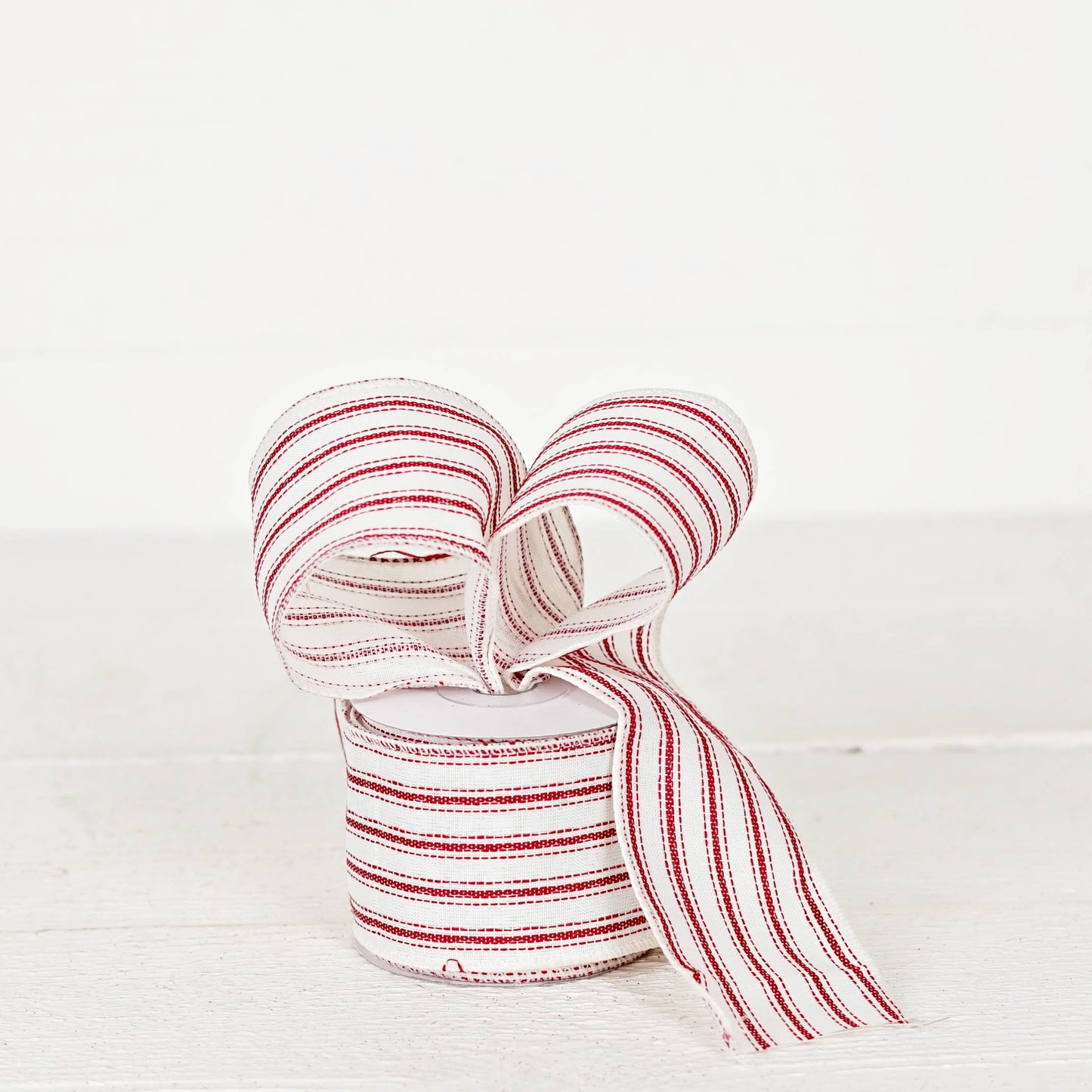 2.5inWx10Yard Wired Ribbon-French Red White Stripe