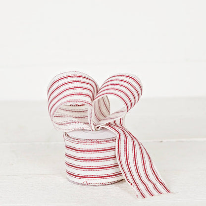 2.5inWx10Yard Wired Ribbon-French Red White Stripe