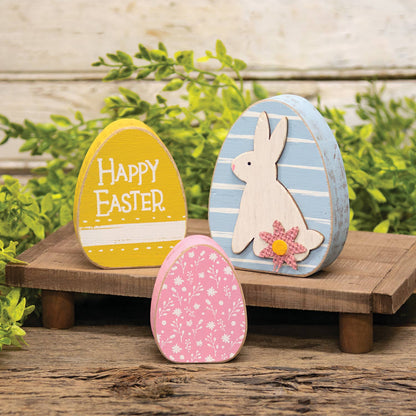 3/Set - Wooden Happy Easter Bunny Chunky Egg Sitters