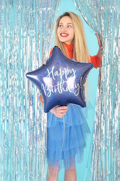 #077 Happy Birthday Navy Blue Star 18in Balloon