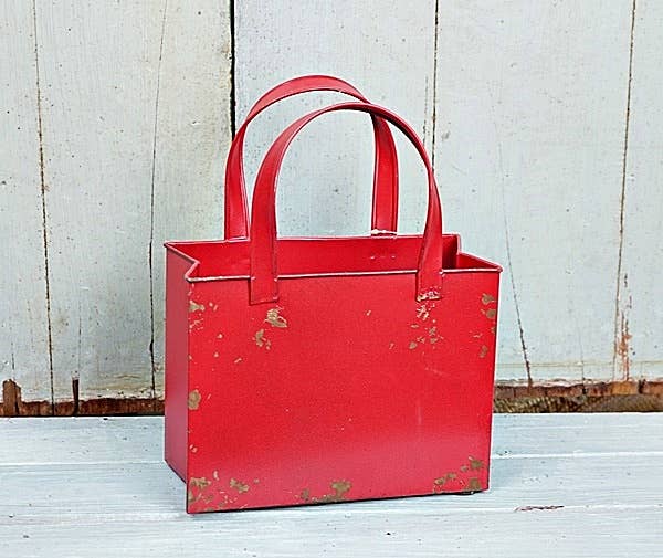 Distressed Metal Tote Bag-Red