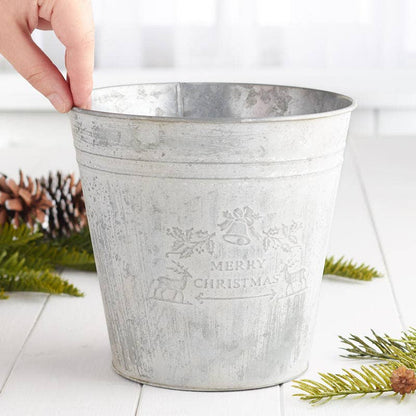 7" Weathered "Merry Christmas" Embossed Metal Bucket