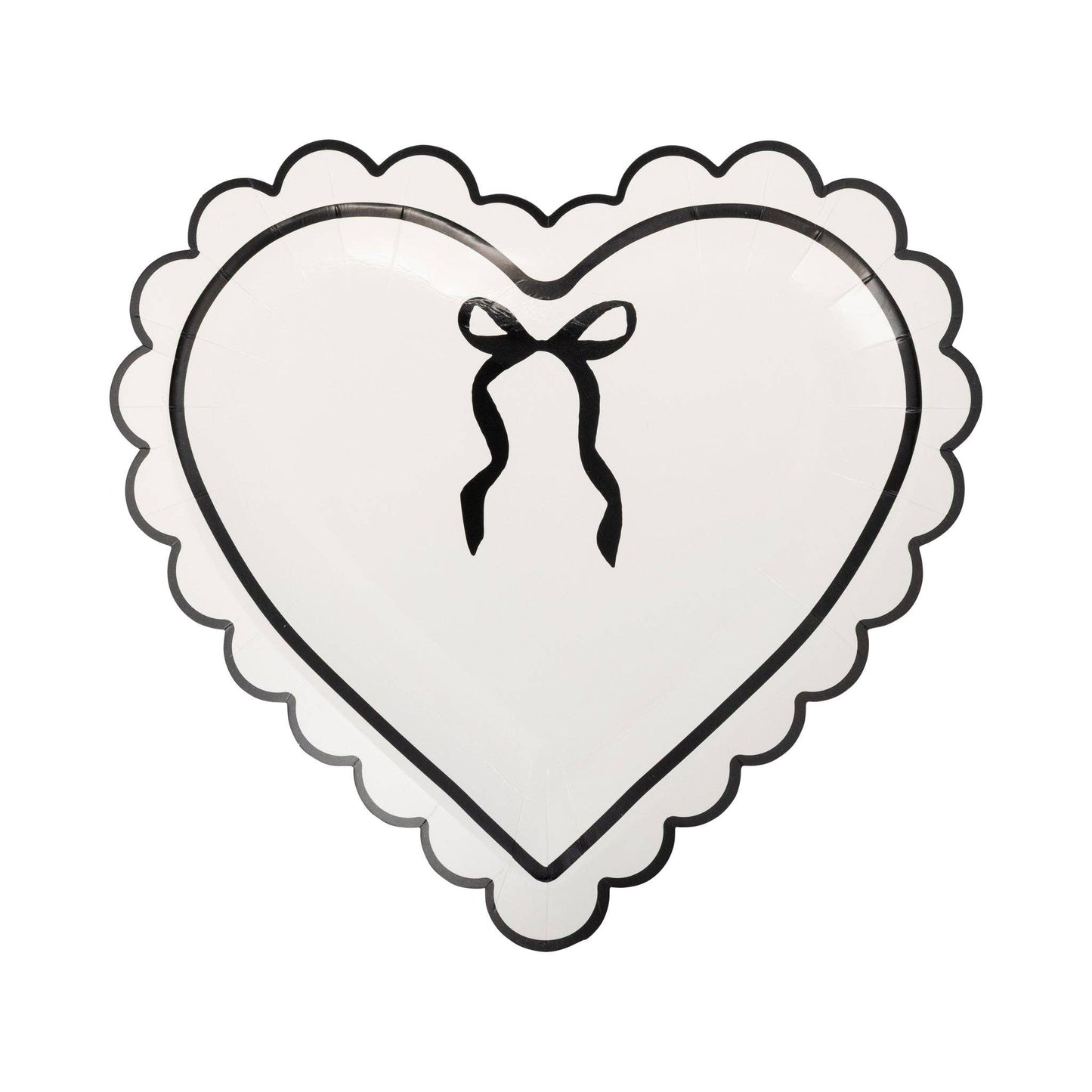 Cream and Black Scalloped Heart Shaped Plates 8ct