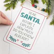 Dear Santa Enamel Metal Sign - Christmas Decoration