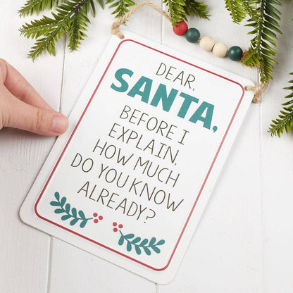 Dear Santa Enamel Metal Sign - Christmas Decoration