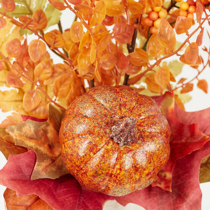 15" Artificial Autumn Leaves, Berries and Pumpkin Stem