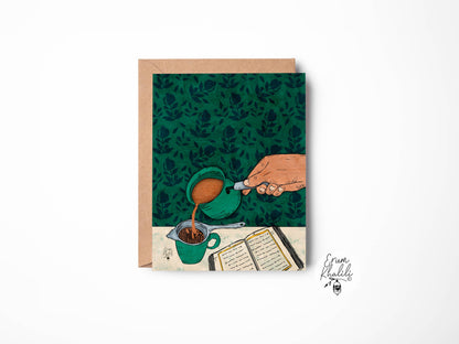 Tea & Quran Card – South Asian Chai Illustration
