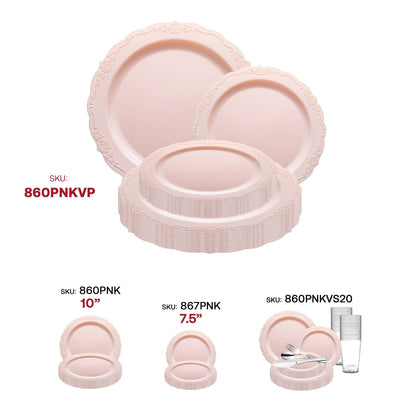 Pink Vintage Round Plastic Dinnerware Set