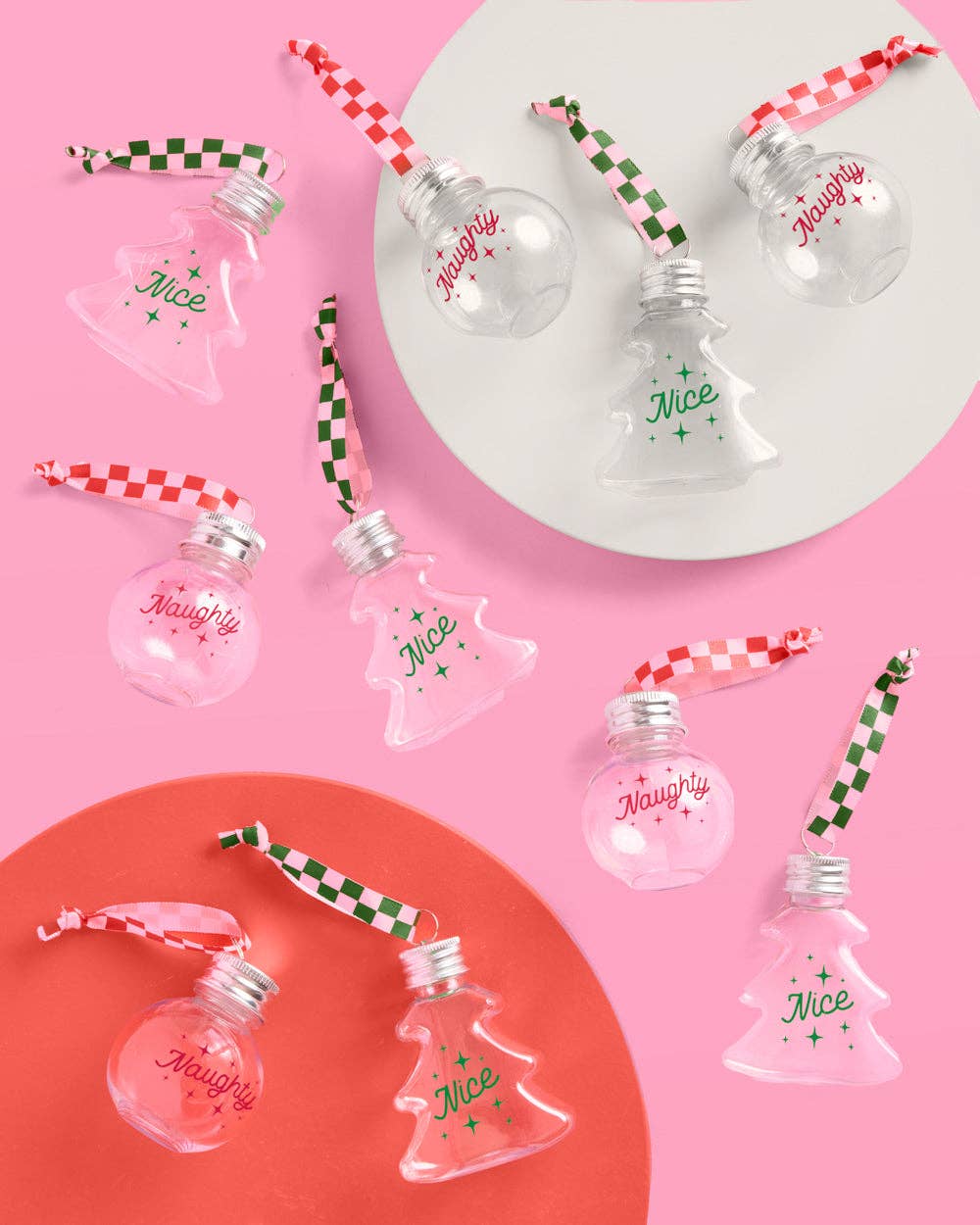 Christmas Spirit Ornaments - 10 shot glass ornaments, Christmas Party, Team Nice Naughty