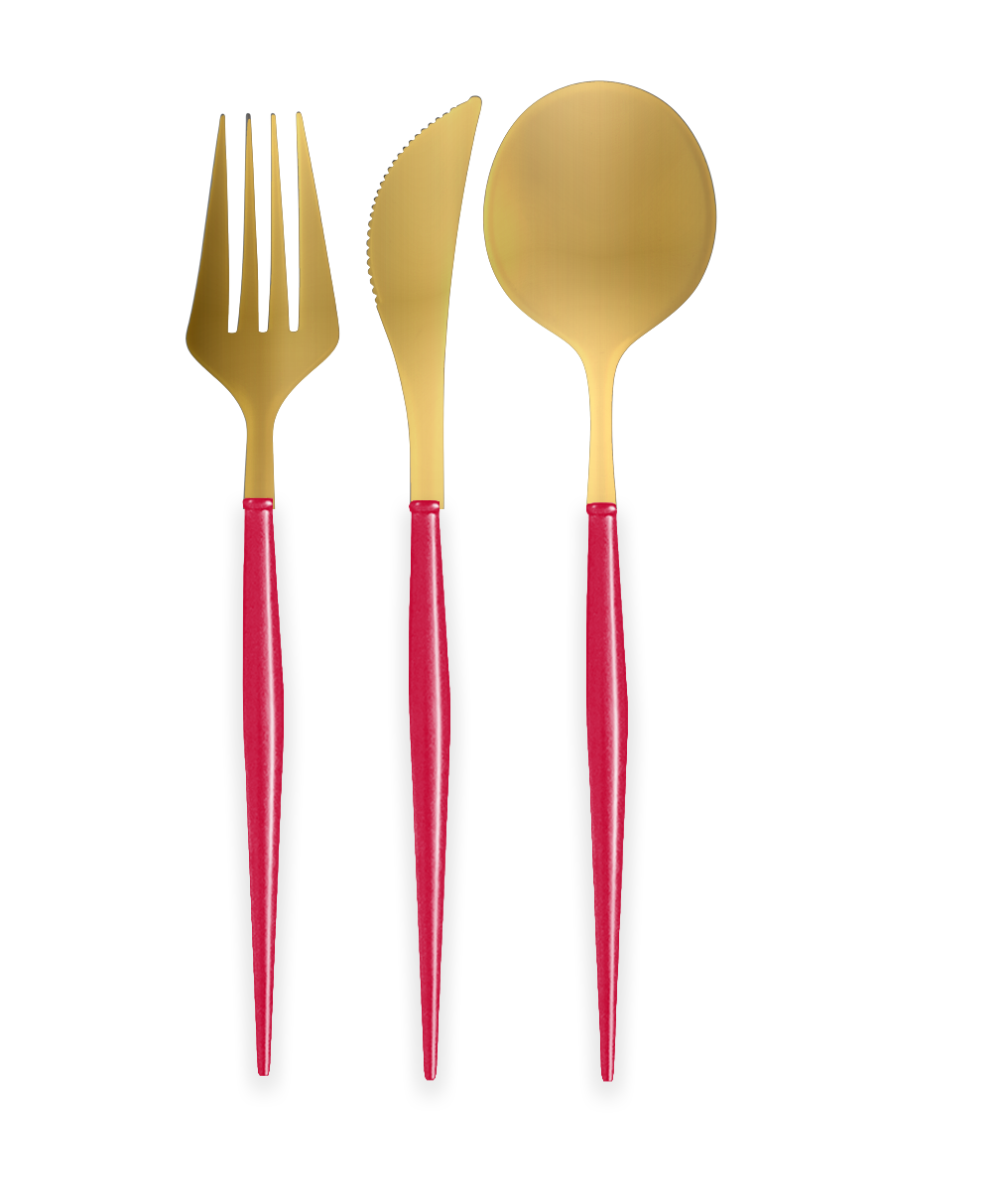 Bella Reusable Plastic Cutlery Gold/Red Handle 24ct