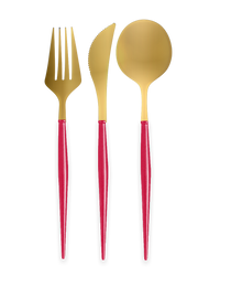 Bella Reusable Plastic Cutlery Gold/Red Handle 24ct