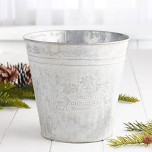 7" Weathered "Merry Christmas" Embossed Metal Bucket