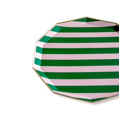 PINK & GREEN SIGNATURE CABANA STRIPE LARGE PLATES