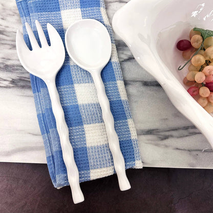 2-Piece White 11" Melamine Salad Server