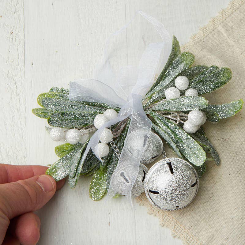 Frosted Mistletoe Jingle Bell Ornament (Package of 12)