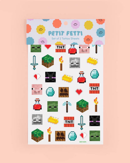 Pixel Minecraft Temporary Tattoos 74ct
