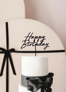 Happy Birthday Cake Topper Black Acrylic
