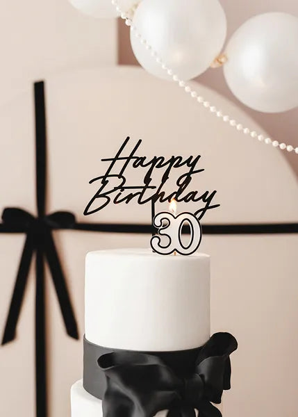 Happy Birthday Cake Topper Black Acrylic