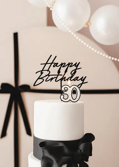 Happy Birthday Cake Topper Black Acrylic