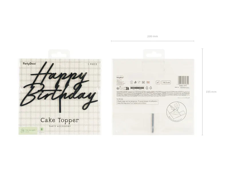 Happy Birthday Cake Topper Black Acrylic