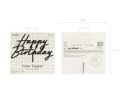 Happy Birthday Cake Topper Black Acrylic