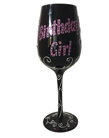 Wine Glass - Birthday Girl Black/Pink