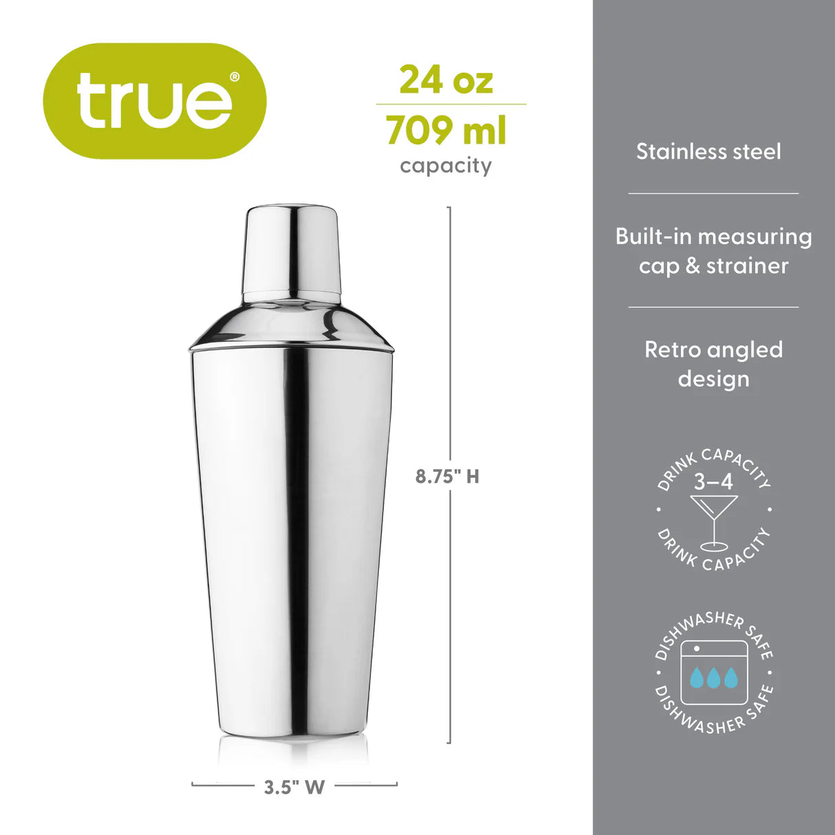 Retro 24oz Cocktail Shaker in Stainless Steel