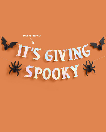 It's Giving Spooky Banner - iridescent foil banner, bats, halloween