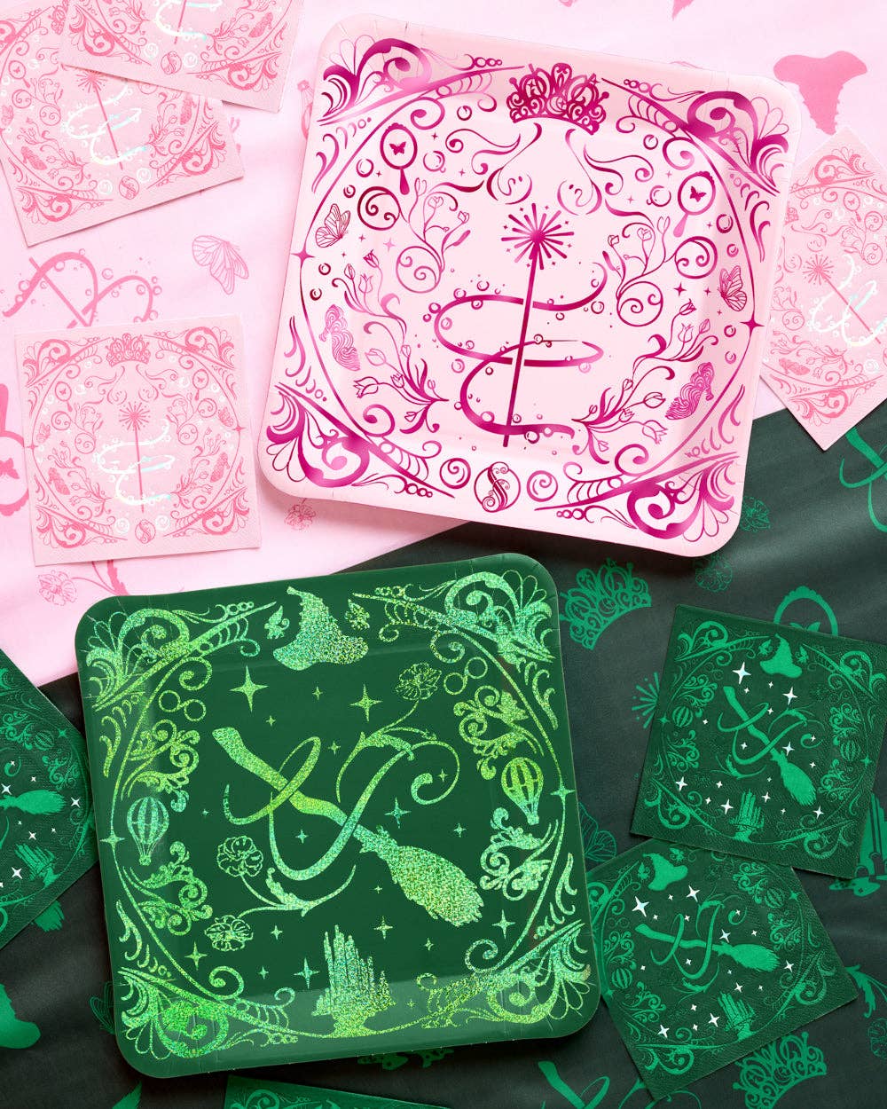 Pink and Green Witch Plates 12ct