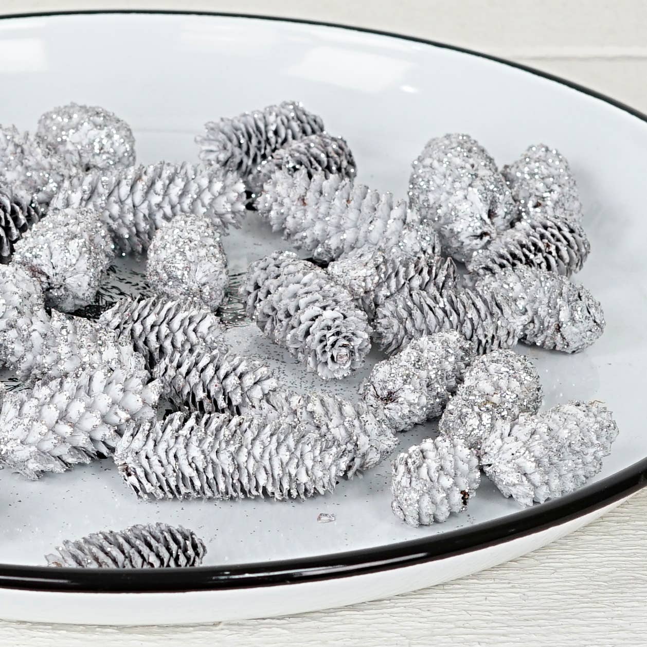 Birchcone Decor Bag-130g-White with silver glitter