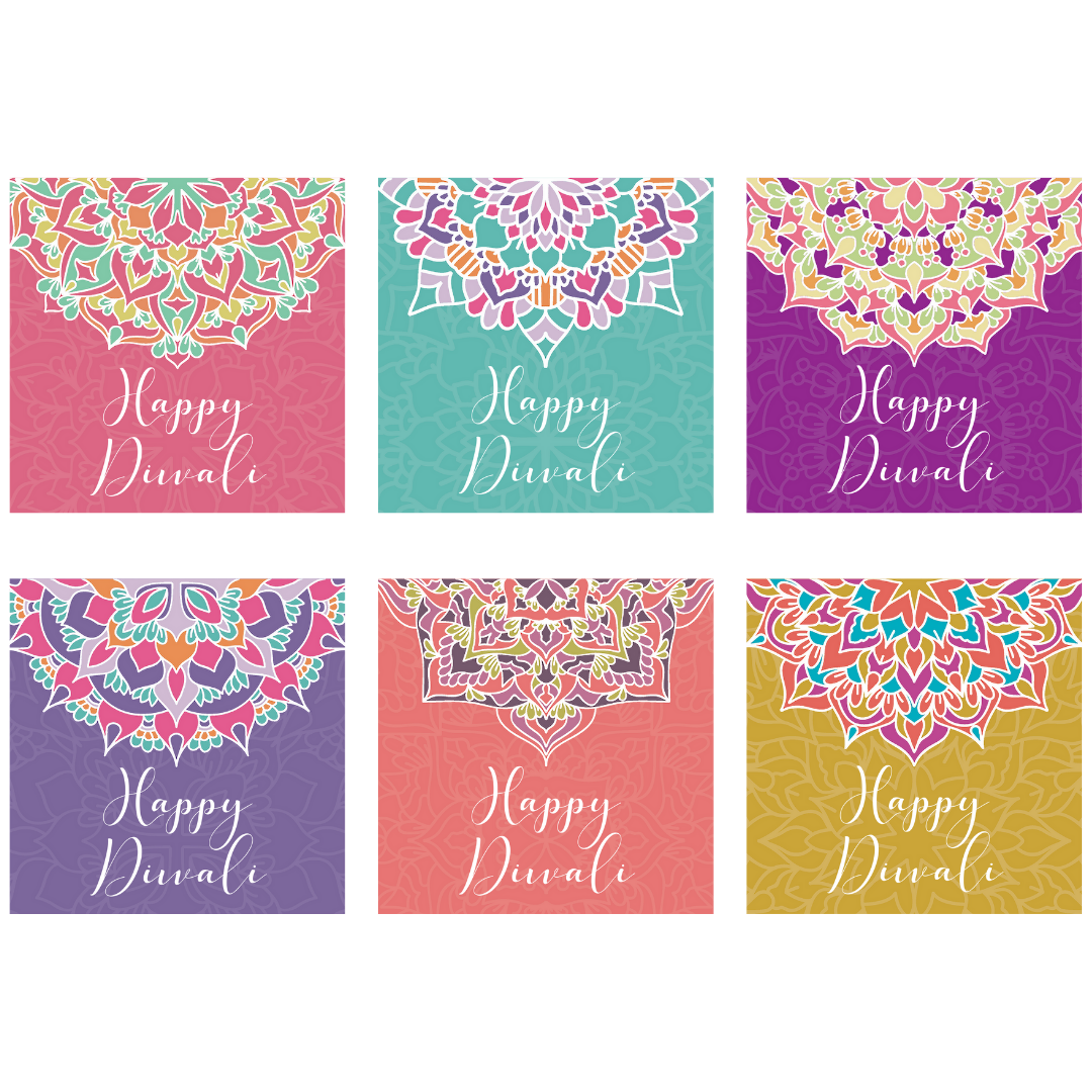 Diwali Bright Mandala Greeting Cards - 6 pack