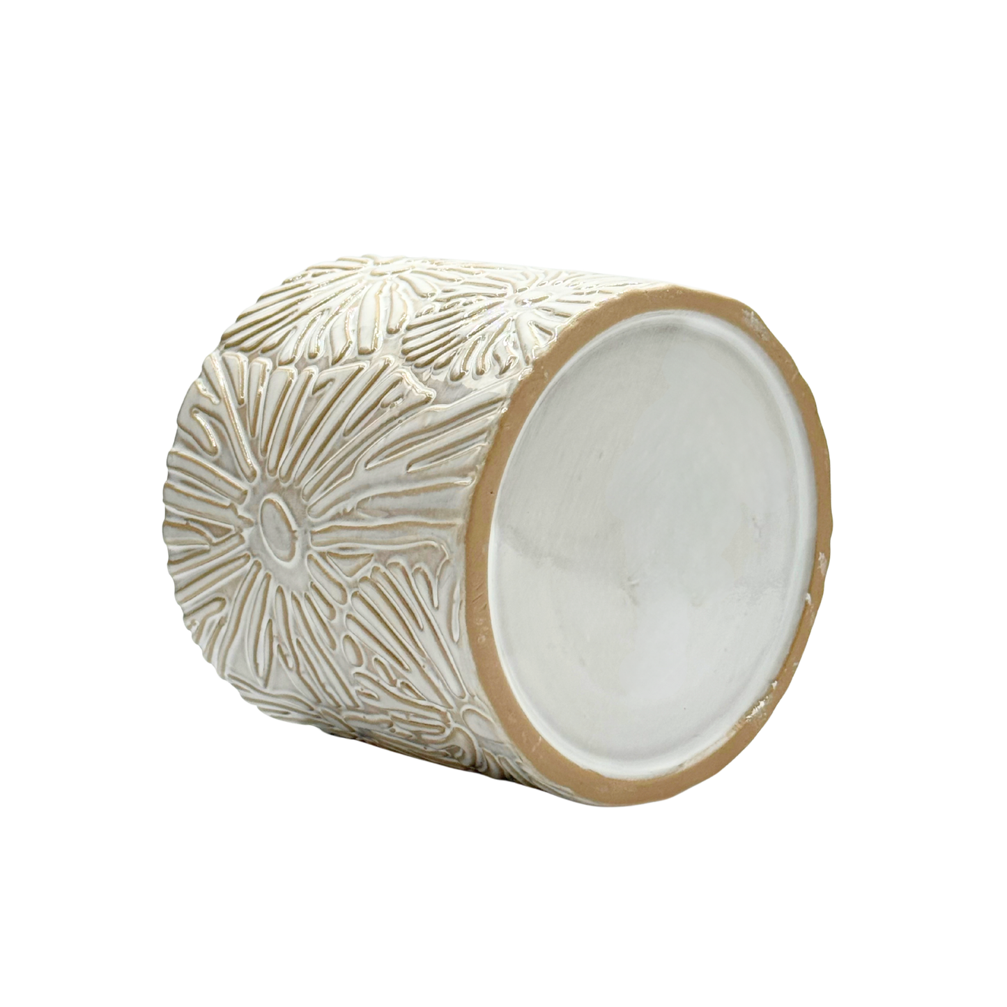 4.75"D Eden Ceramic Pot with Raised Floral Accents