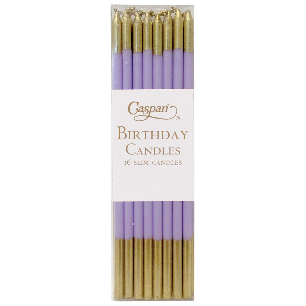 Birthday Slims 6in Candles 16ct - Lavender & Gold