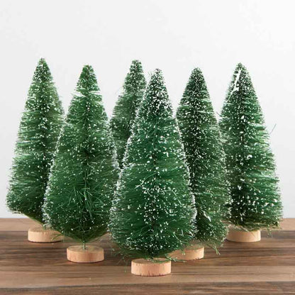 5" Frosted Green Bottle Brush Trees (Pack of 6)
