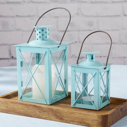 Luminous Blue Lantern Tea Light Holder - Medium