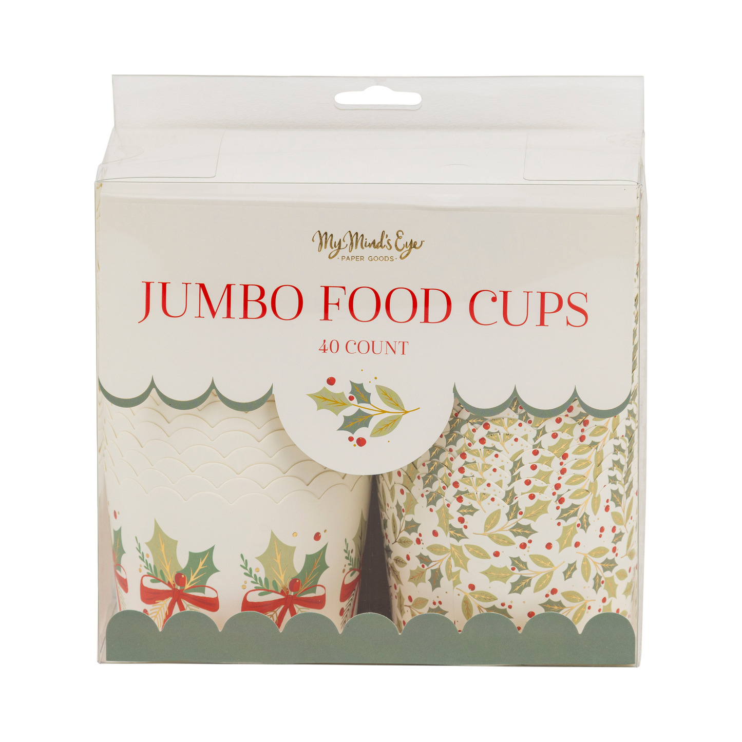 Foiled JUMBO Holly Bows 8 oz Baking Cups 40ct