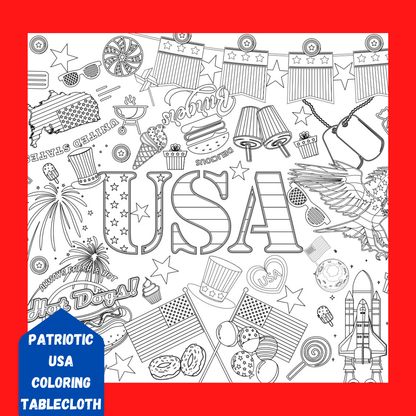 USA Patriotic Coloring Tablecloth | 4th of July Party Decor