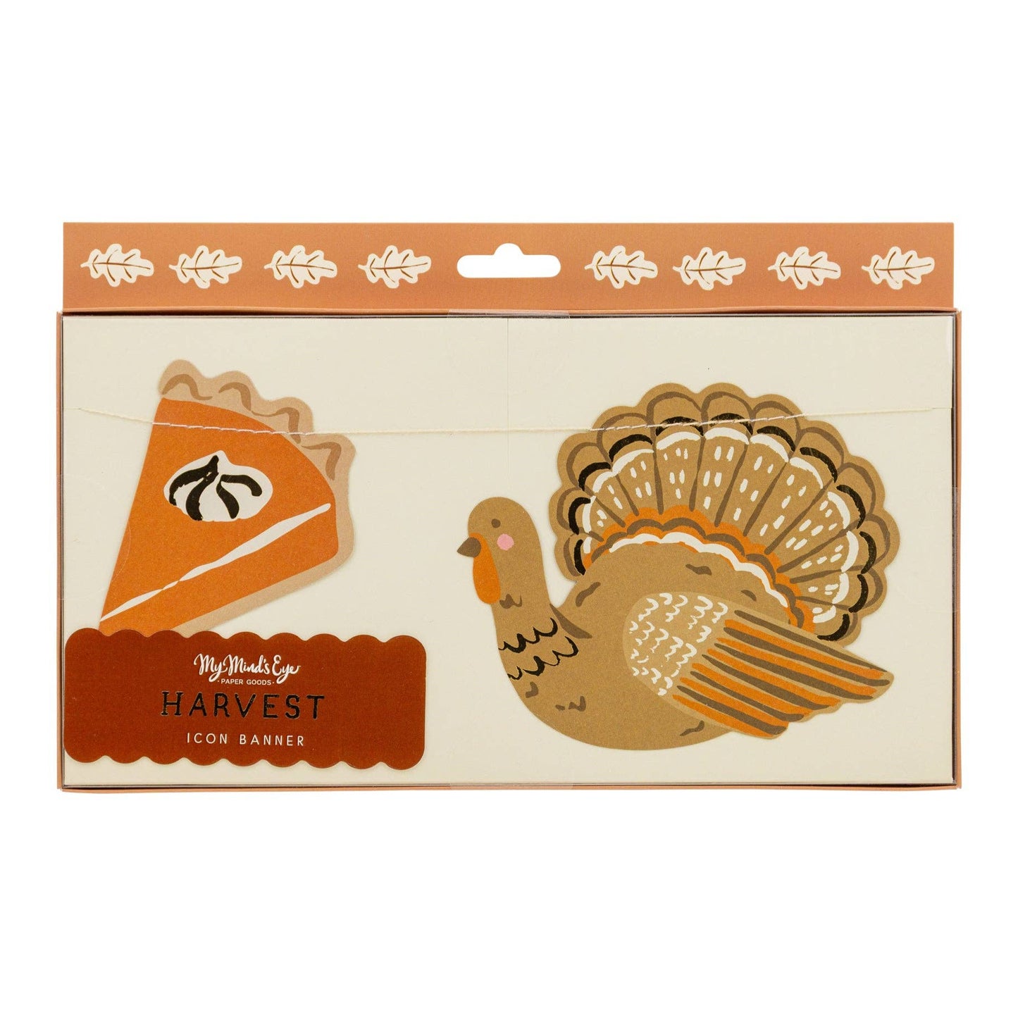 Packaged icon banner with a turkey and pie design on a white background