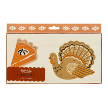 Packaged icon banner with a turkey and pie design on a white background