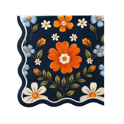 Folk Floral Wavy Edge Lunch Napkins